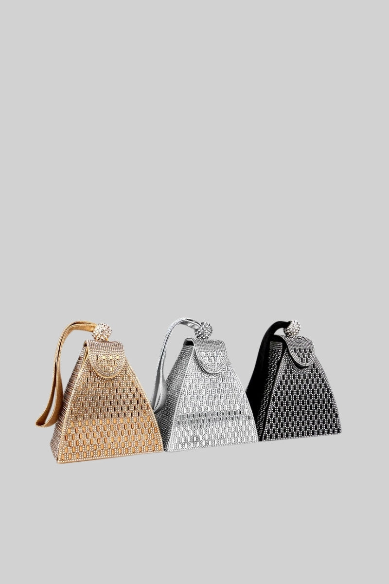 MARIELLA Metallic bag with golden stones in triangular model - gold