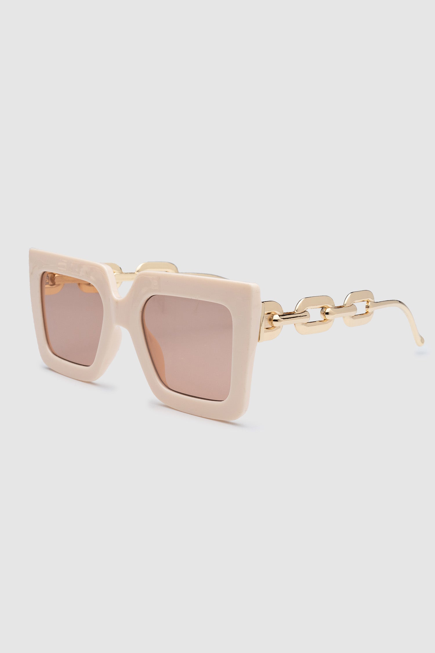 Square Sunglasses with Gold Chain Arms - Pink