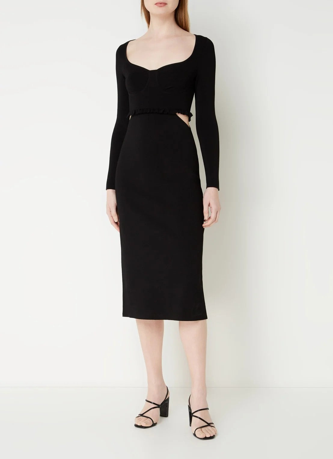 Sandro cut out side Midi pencil dress with cut-out detail and flounce - Black