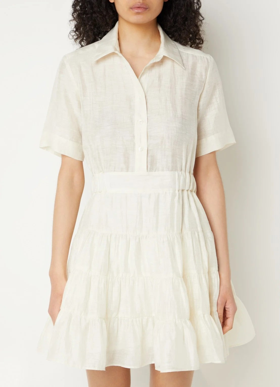 Sandro Layered mini blouse dress in linen blend - White