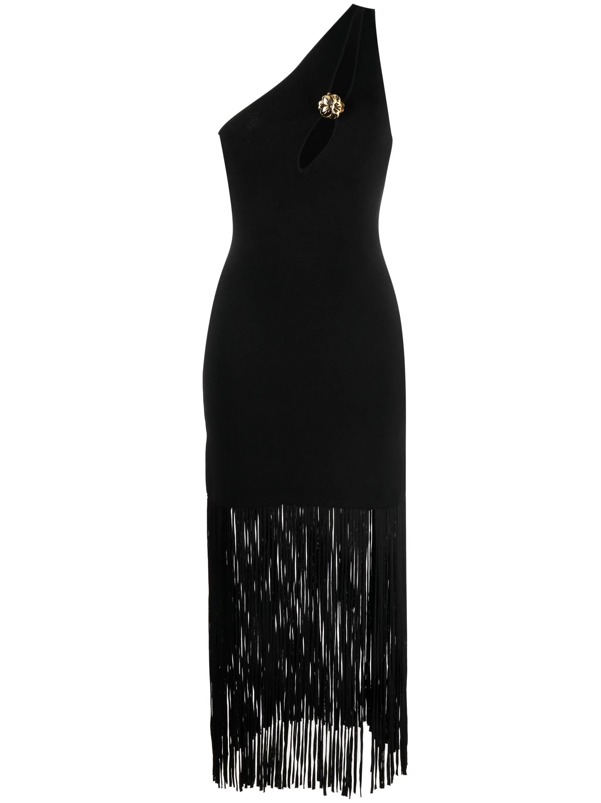 SANDRO asymmetric fringed midi dress - Black