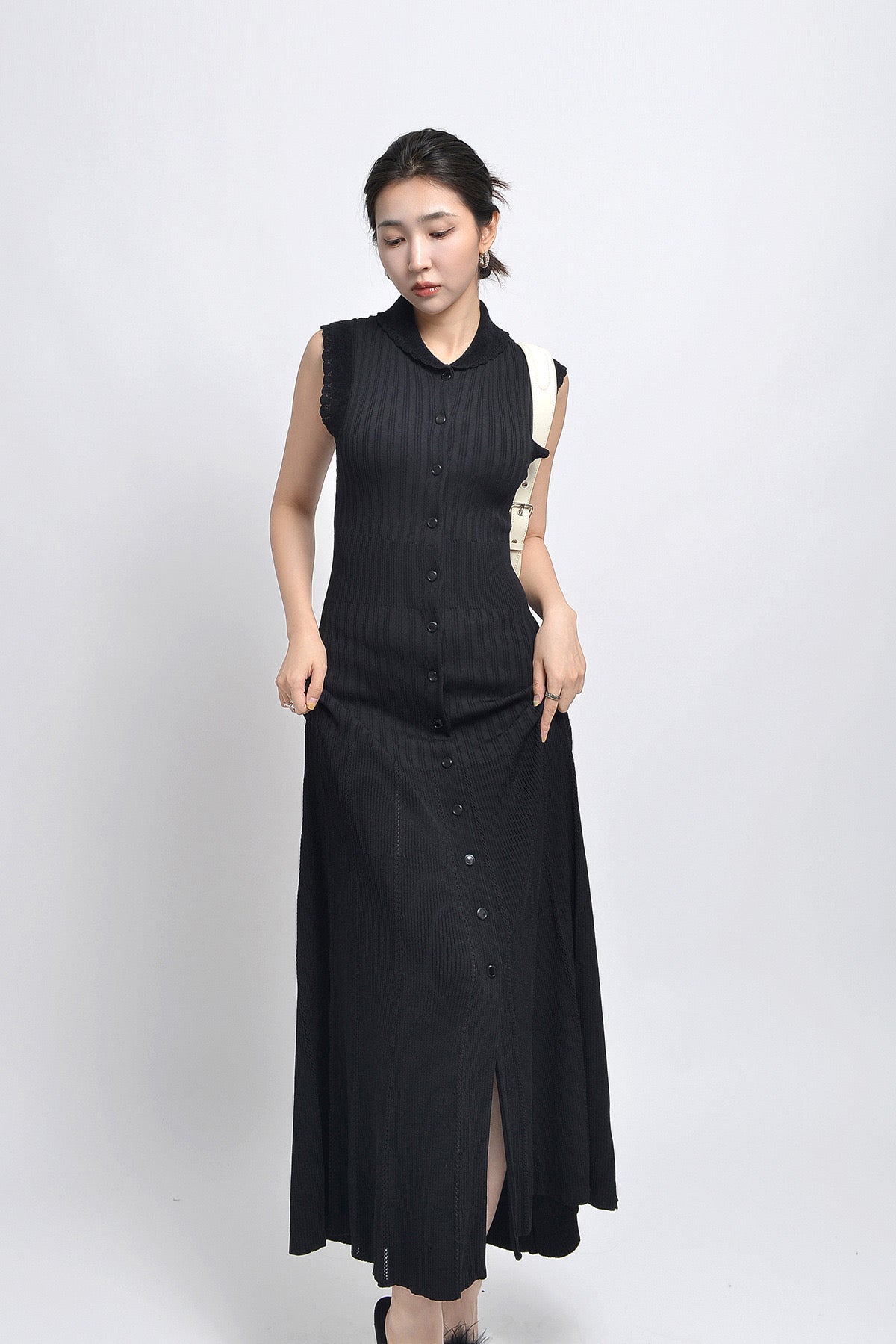 SANDRO Ribbed Maxi / midi dress - Black