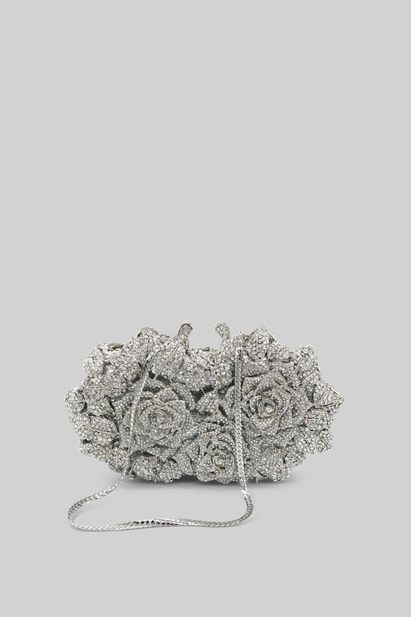 PRISCILLA Crystal embellishment clutch bag - Silver