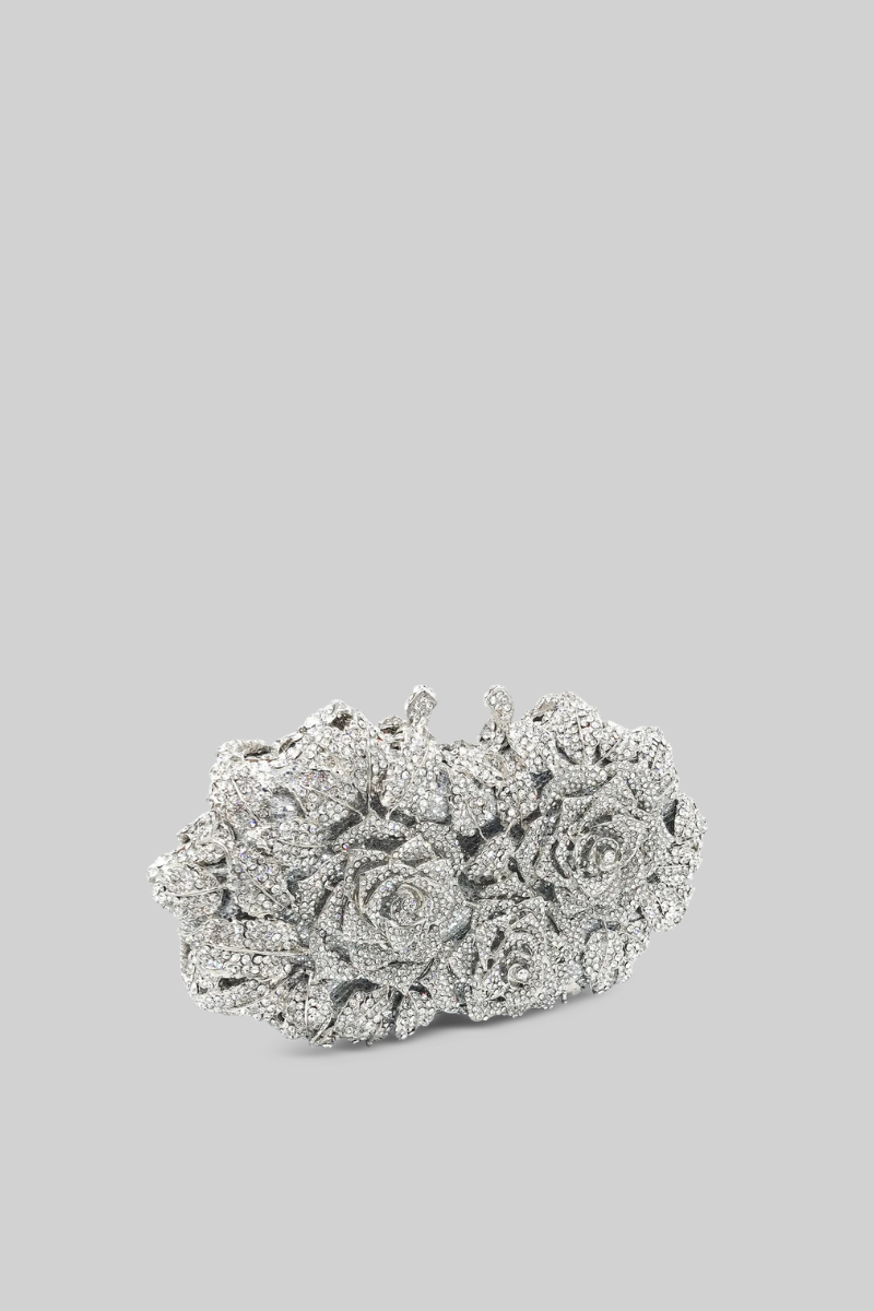 PRISCILLA Crystal embellishment clutch bag - Silver