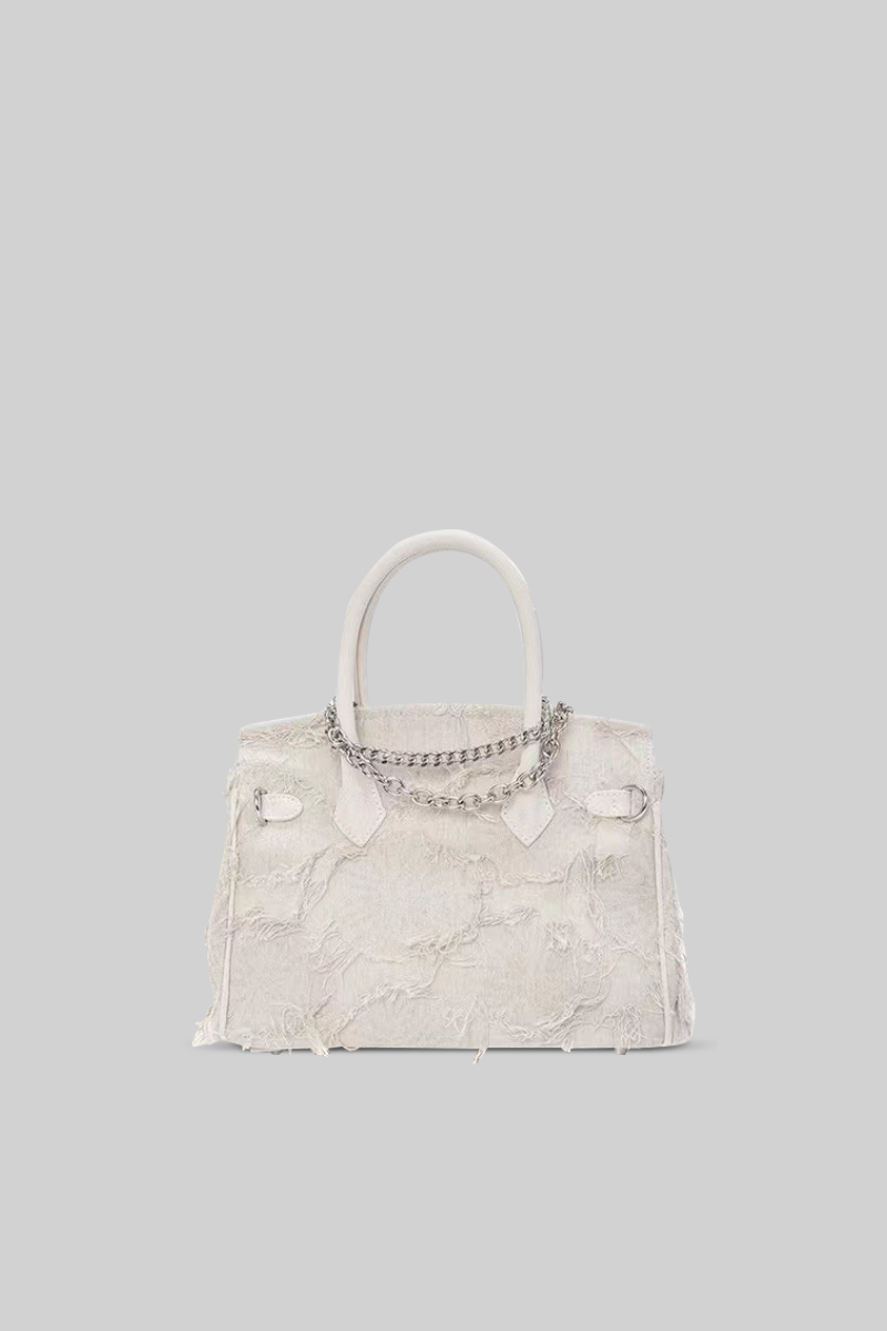 ELIANE  Medium classic hand-bag with chains and pearl details - Cream