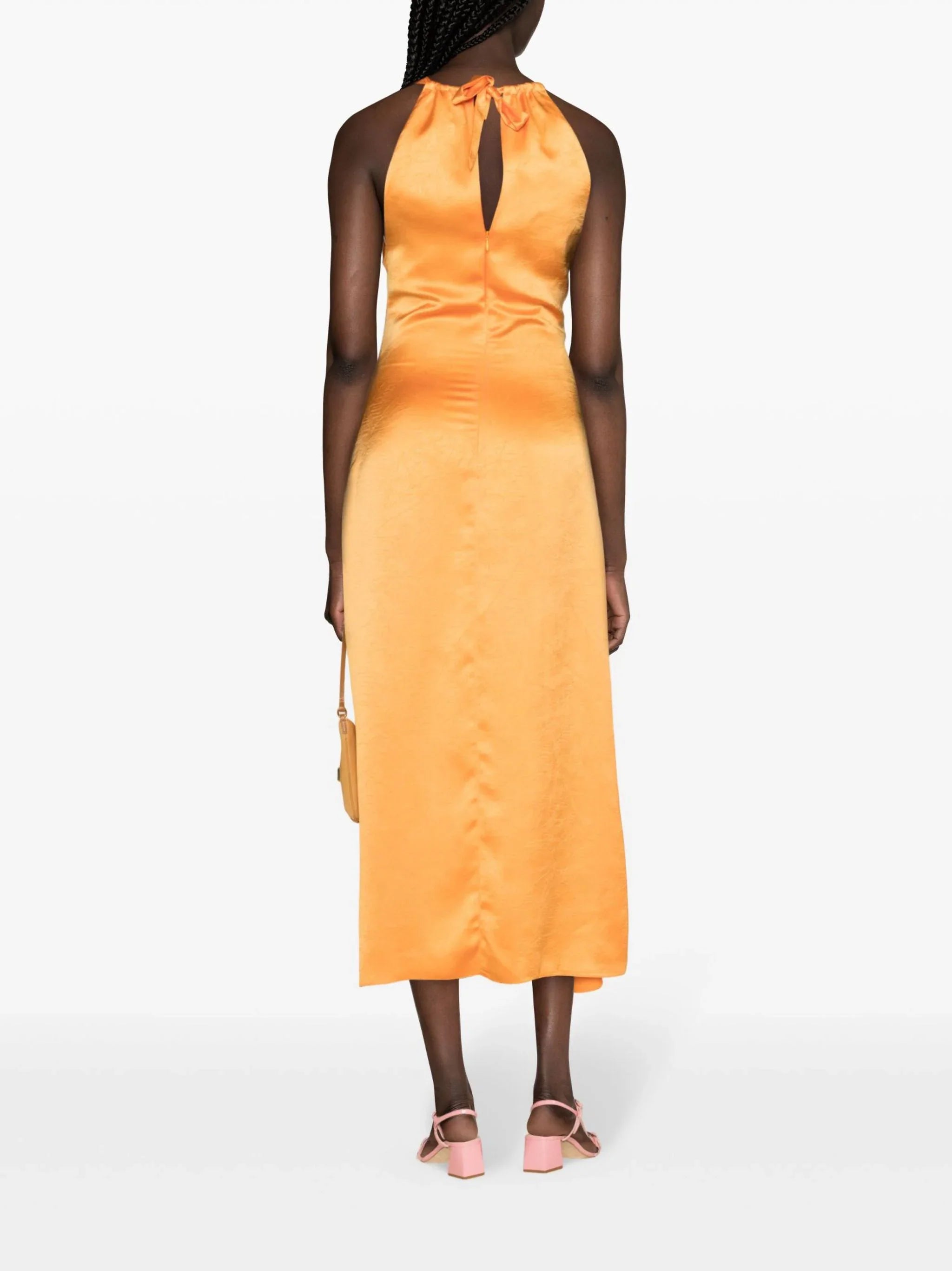 SANDRO ruched satin midi dress - Orange