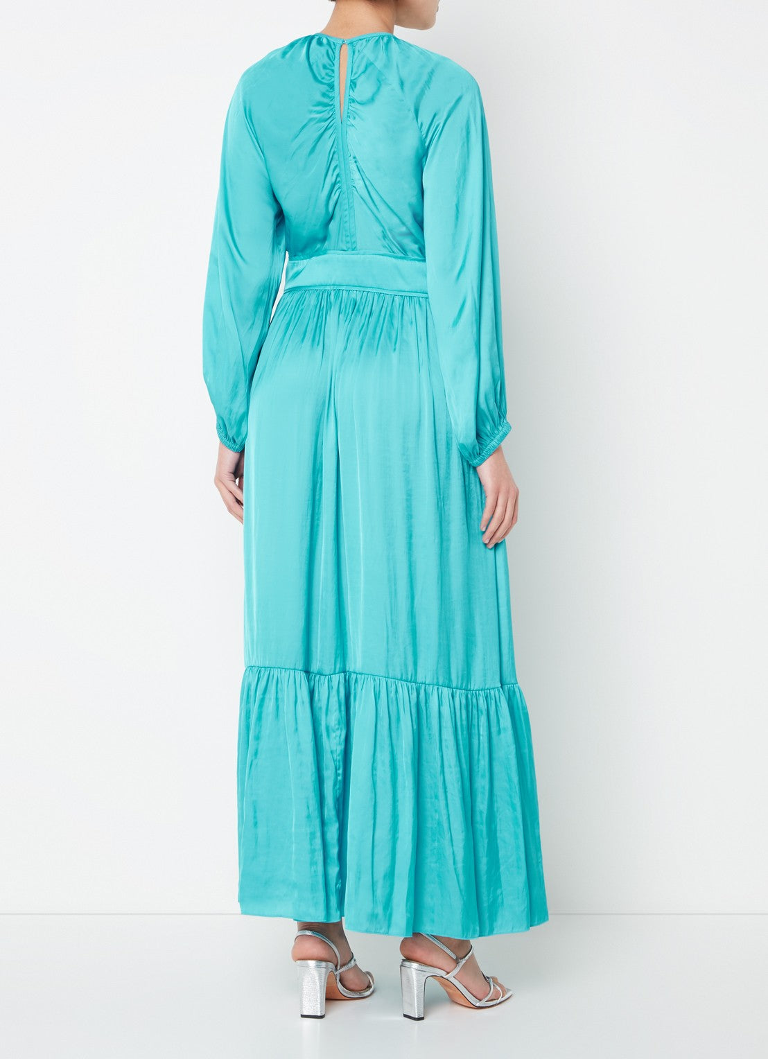 Sandro V-neck satin maxi dress with flounce - Blue