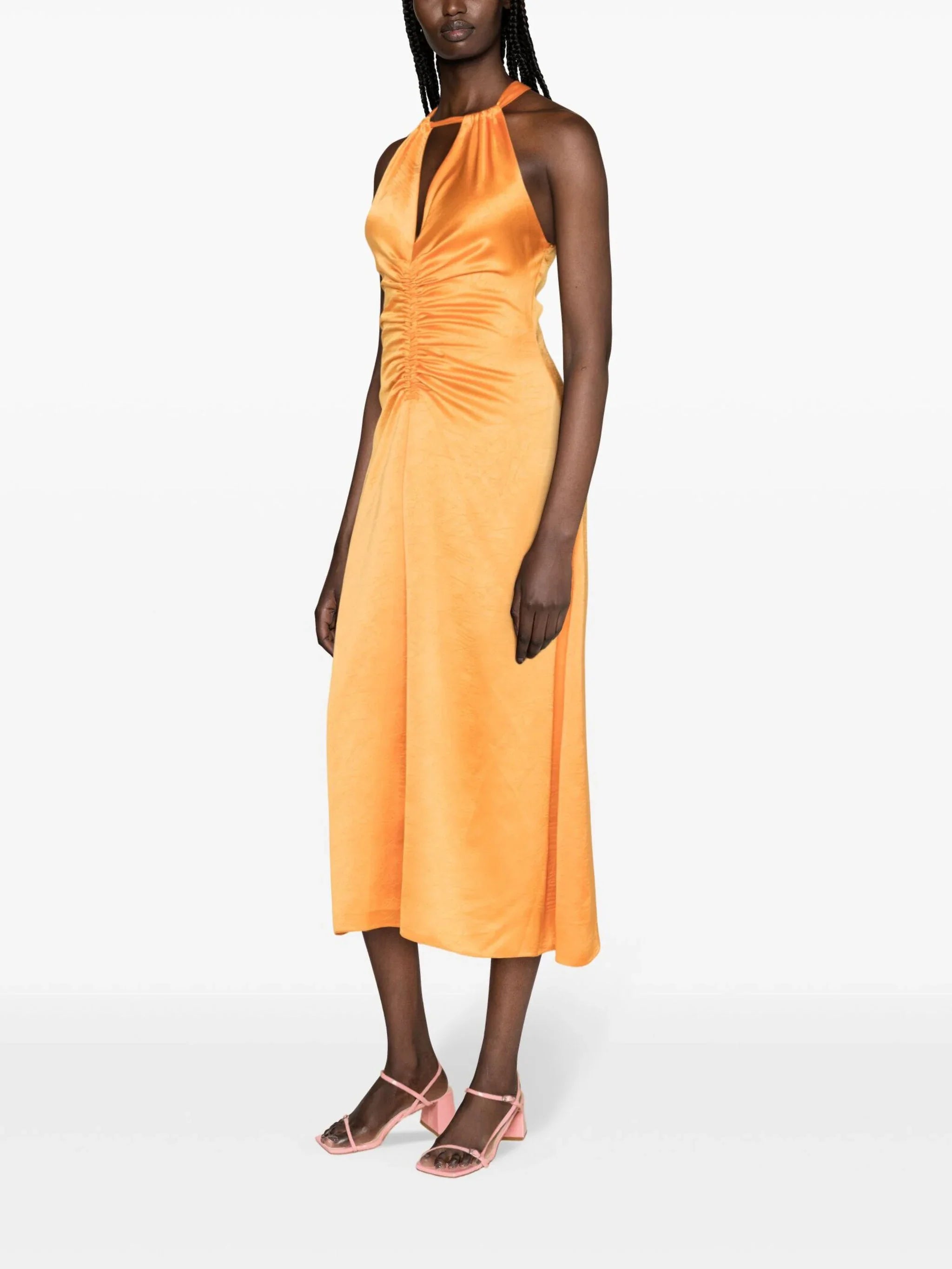 SANDRO ruched satin midi dress - Orange