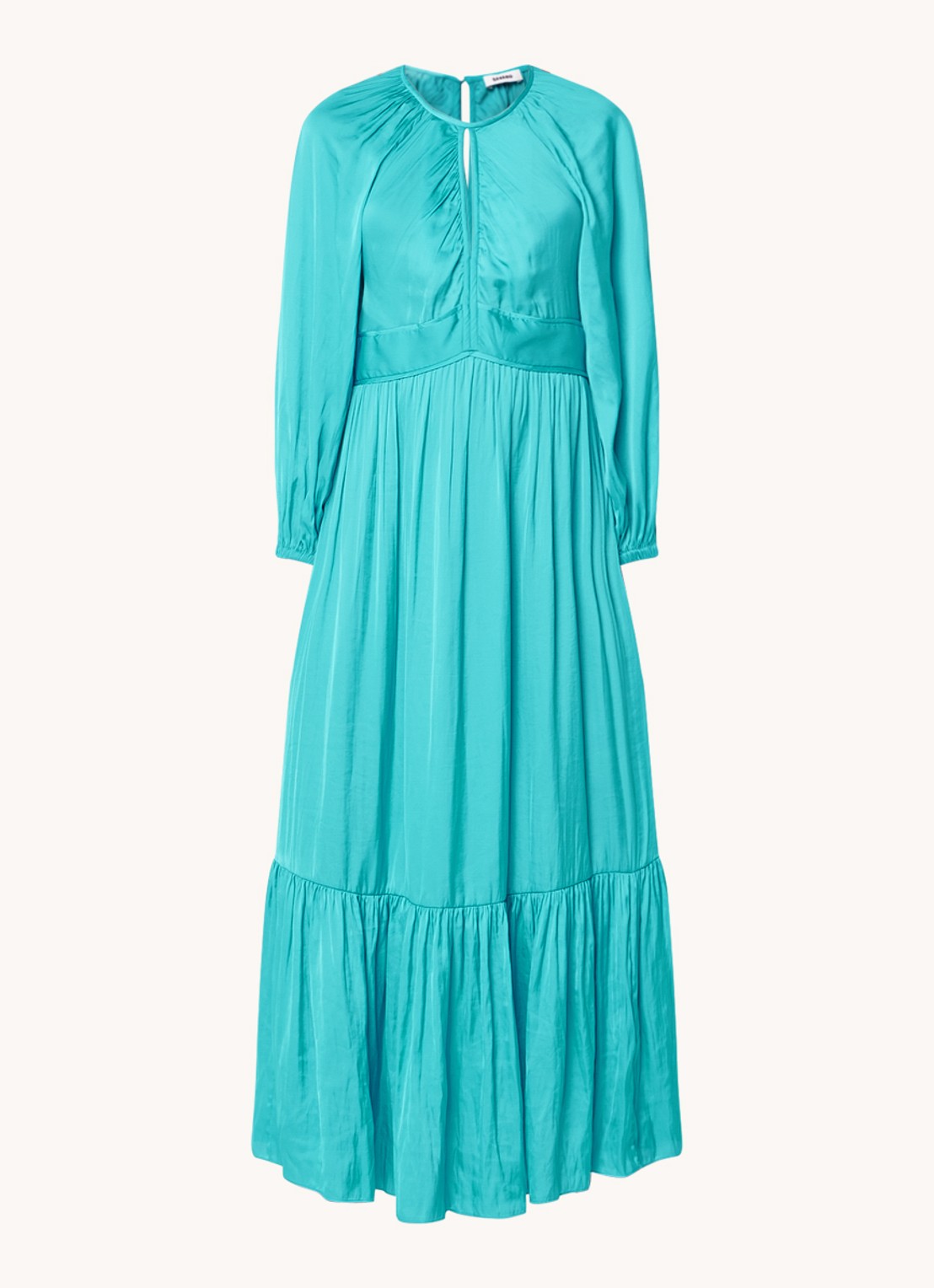 Sandro V-neck satin maxi dress with flounce - Blue