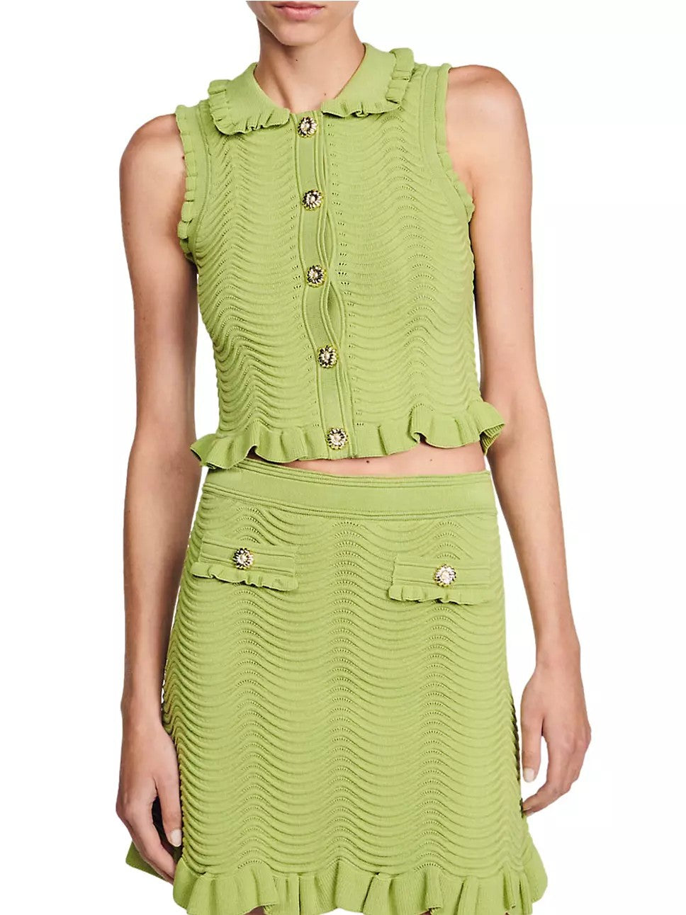 Sandro  Knitted  Skirt & Top set - Green