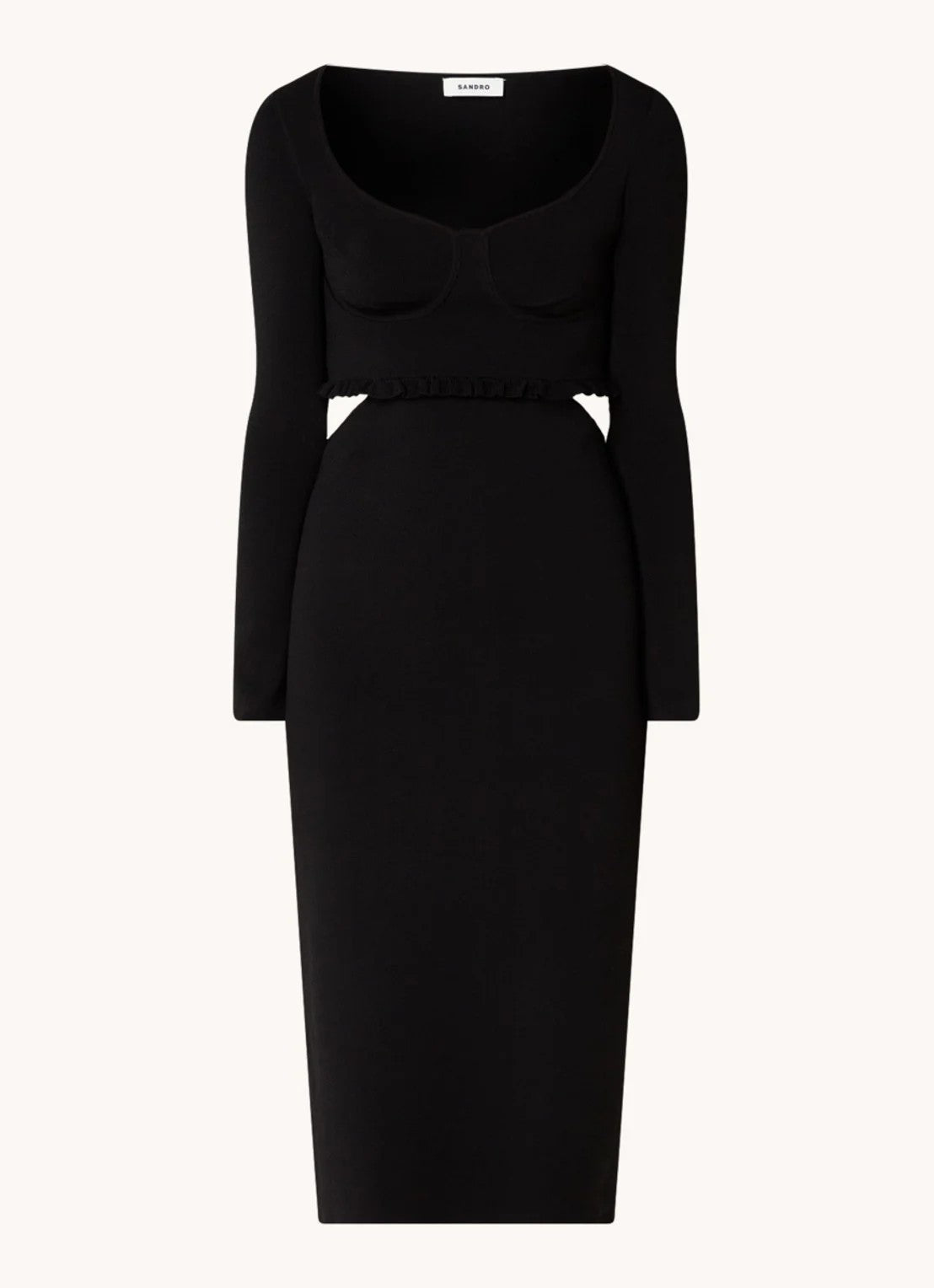 Sandro cut out side Midi pencil dress with cut-out detail and flounce - Black