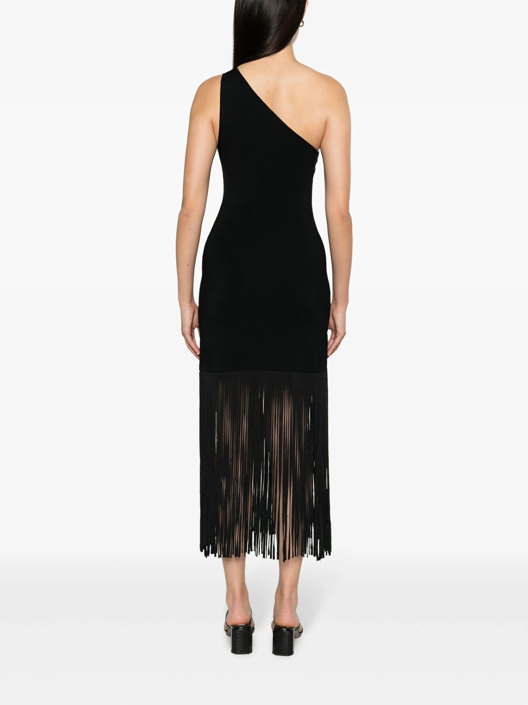 SANDRO asymmetric fringed midi dress - Black