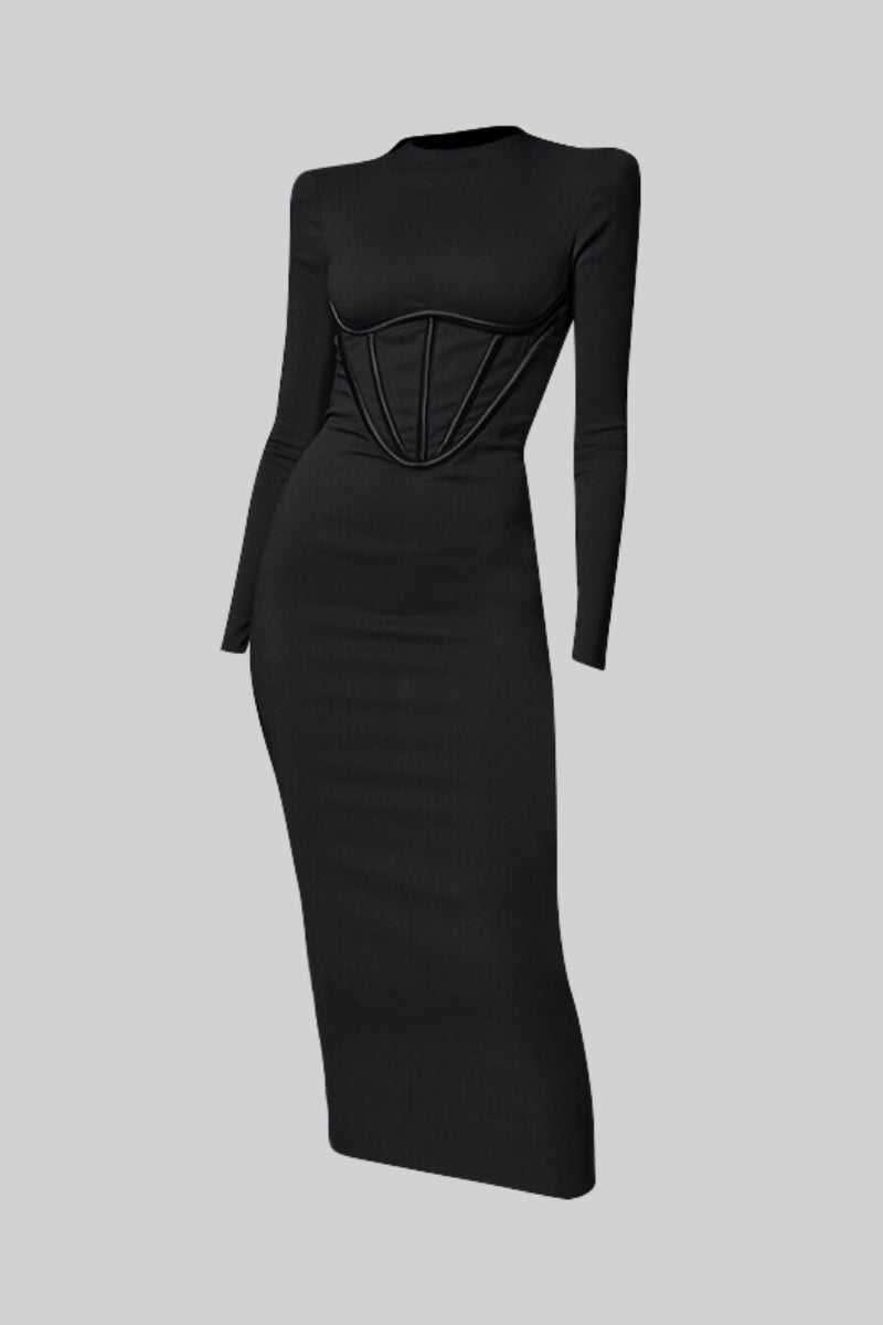 AMARINA Hourglass Midi Dress with Corset - Black