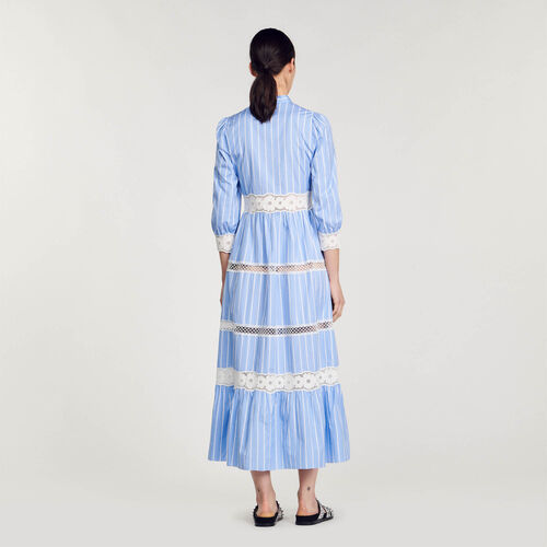 SANDRO STRIPED COTTON MAXI DRESS - Blue