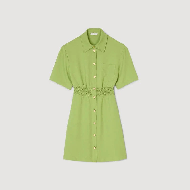 SANDRO SHORT BUTTON-UP MINI DRESS - Green