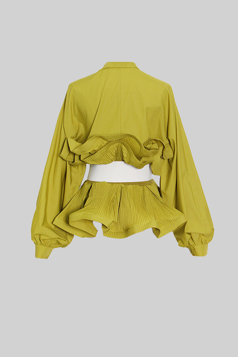 SERILDA Ruffle Shirt with Massive Belt - Olive Green