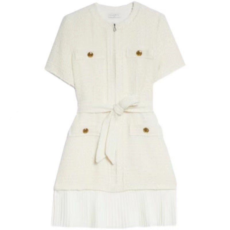 Sandro Mini tweed dress with tie belt - White