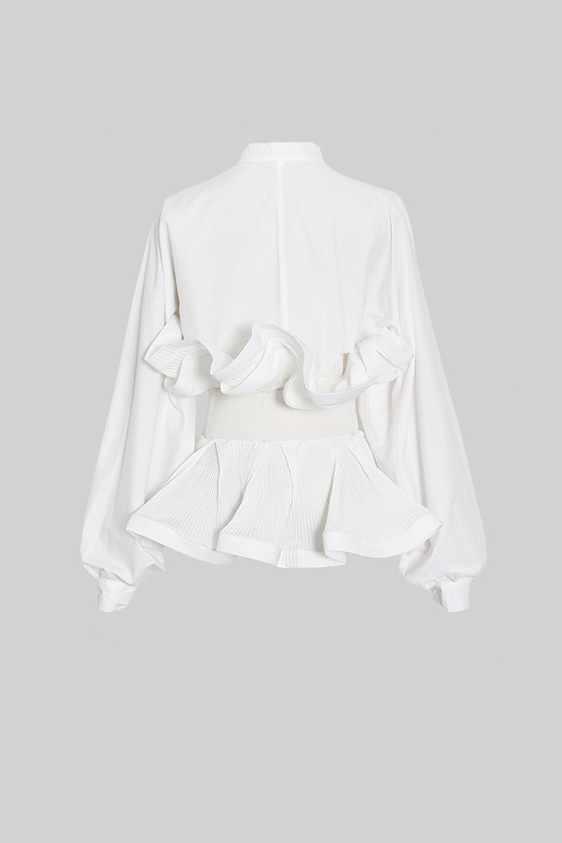 SERILDA Ruffle Shirt with Massive Belt - White