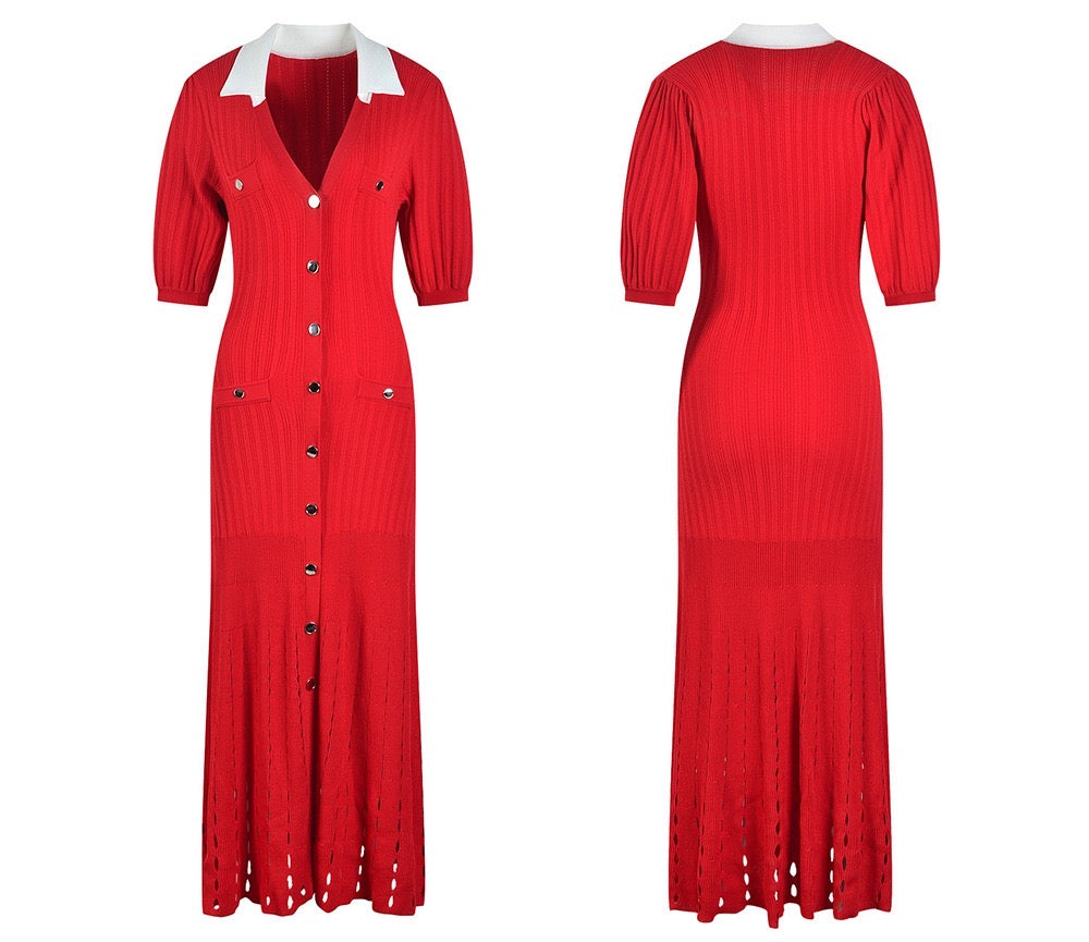 Sandro Collared Knit Button Down midi dress - Red