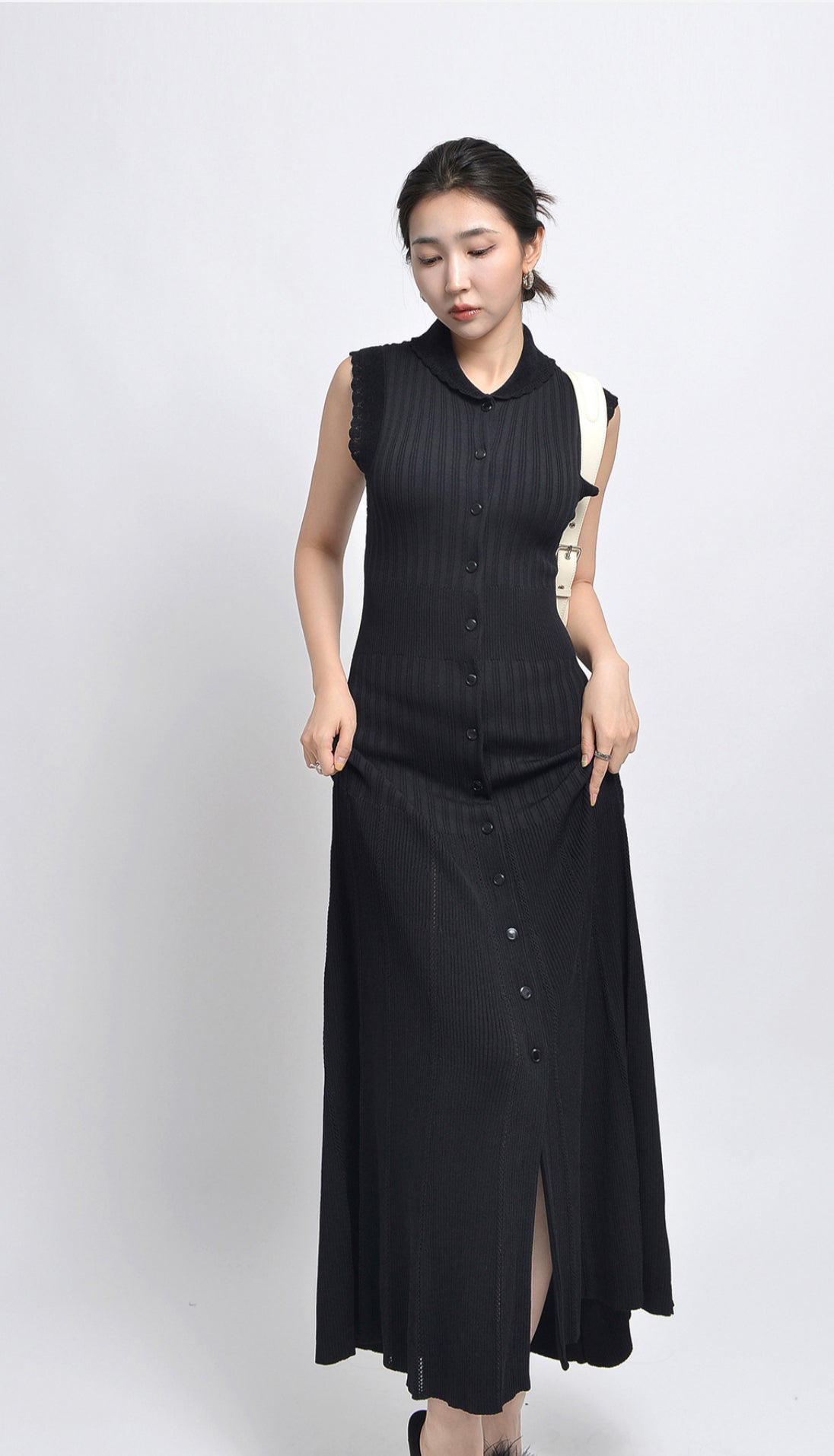 SANDRO Ribbed Maxi / midi dress - Black