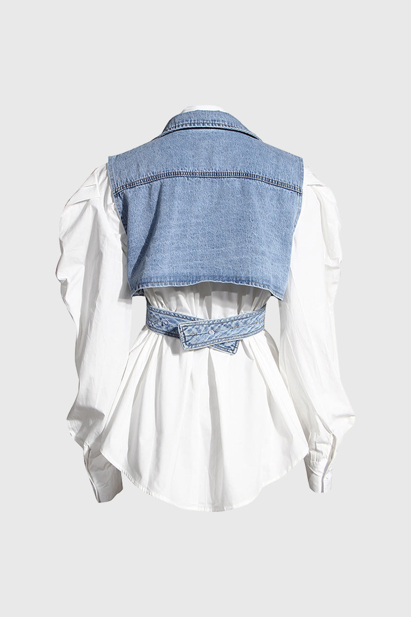 Denim Shirt with Vest Attached - White