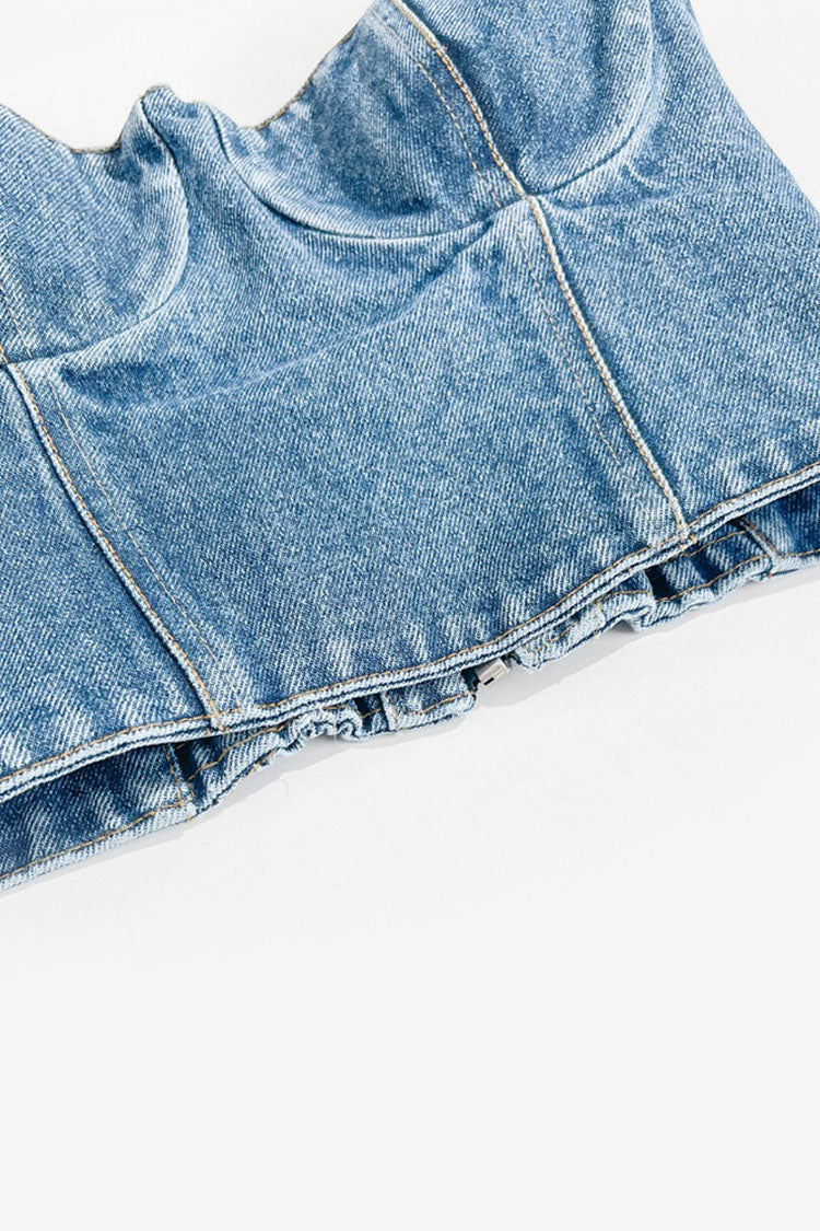 Denim Top with Straps - Blue