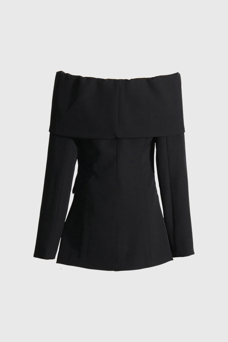 Off Shoulders Blazer with Front Cut - Black