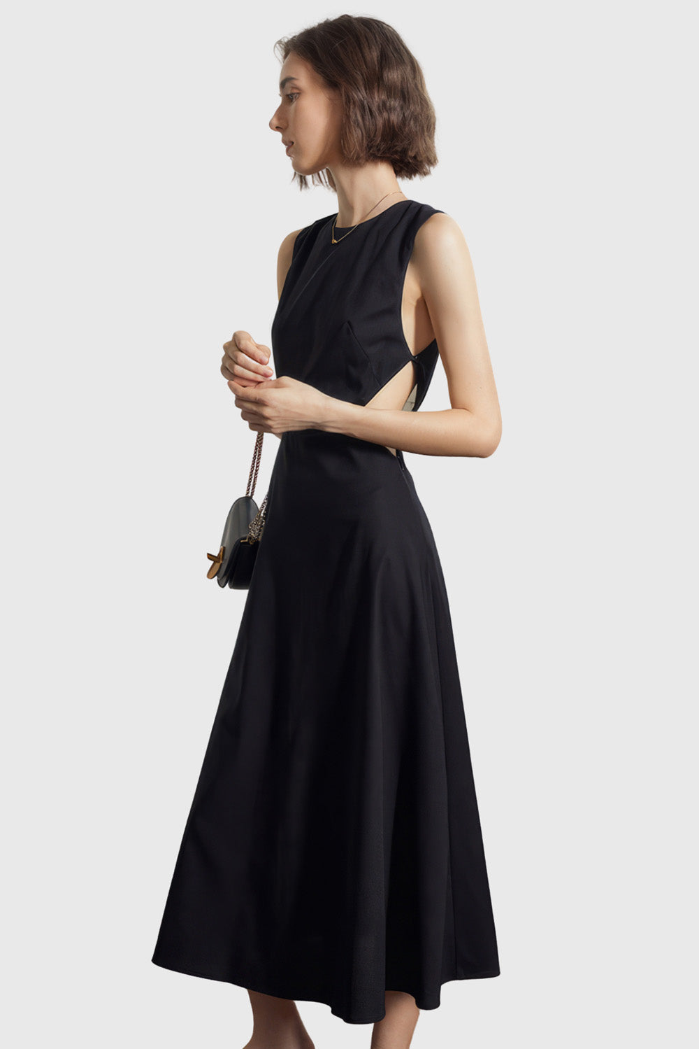 Midi Dress with Back Cuts - Black