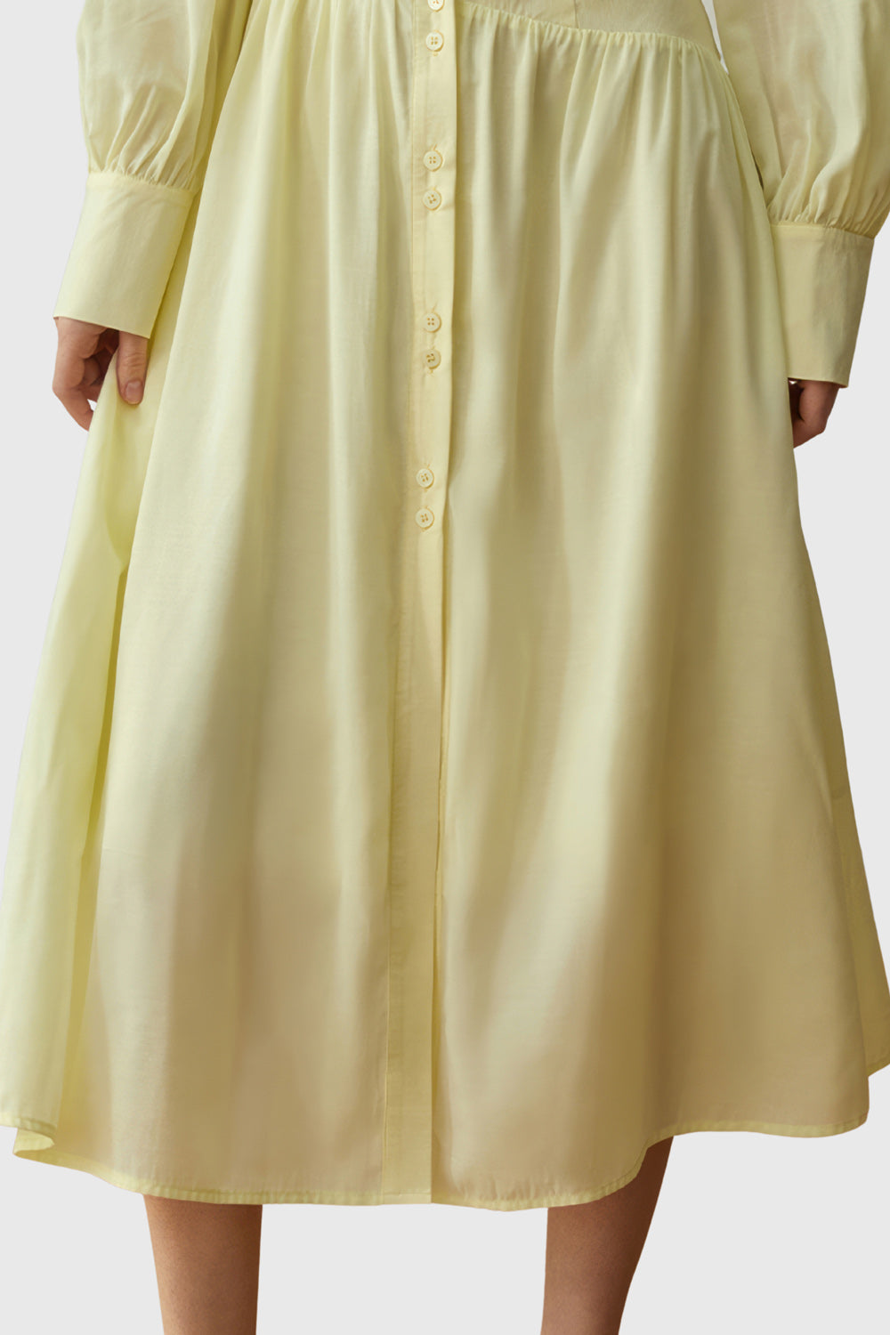 Buttoned Midi Dress With Long Sleeves - Yellow