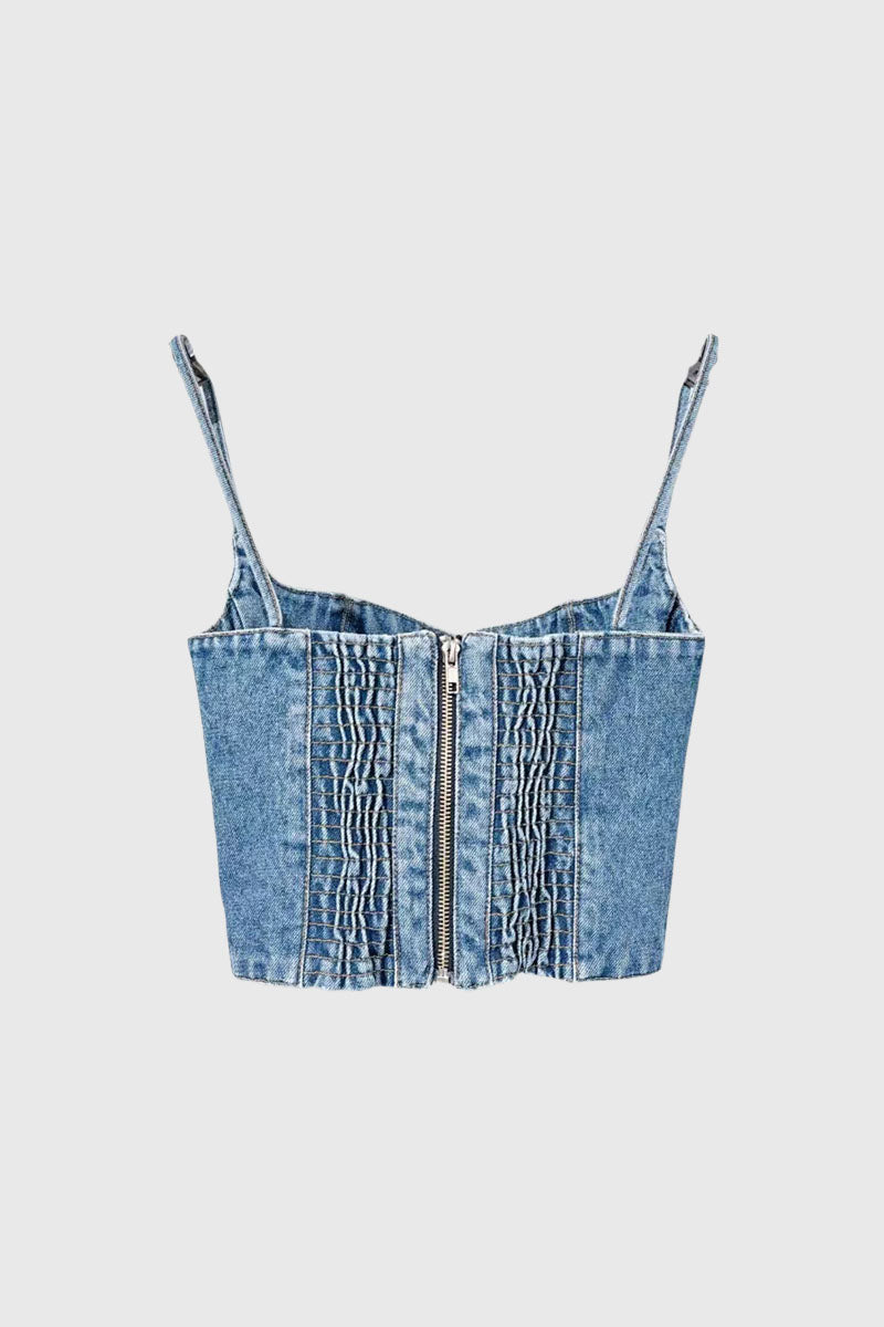 Denim Top with Straps - Blue