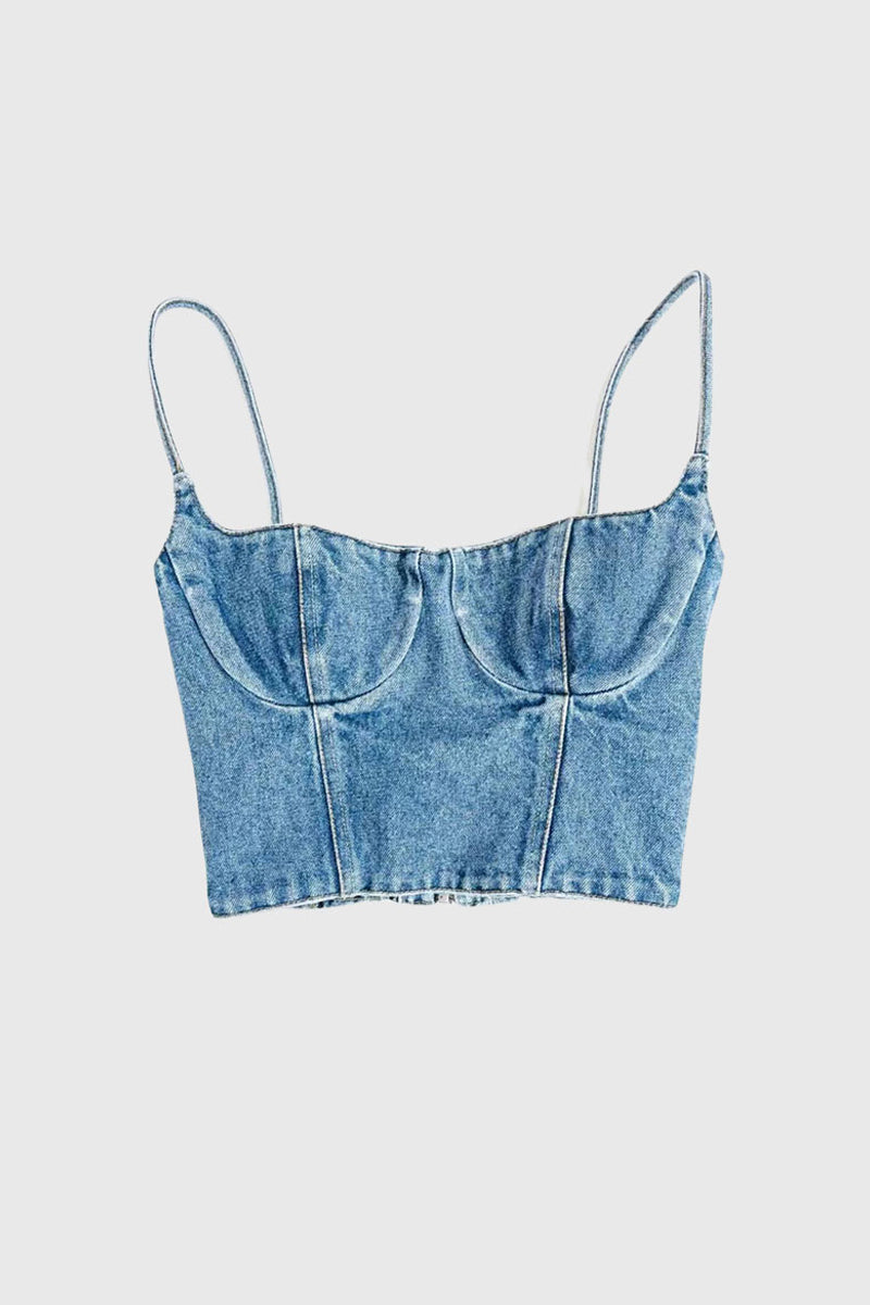 Denim Top with Straps - Blue