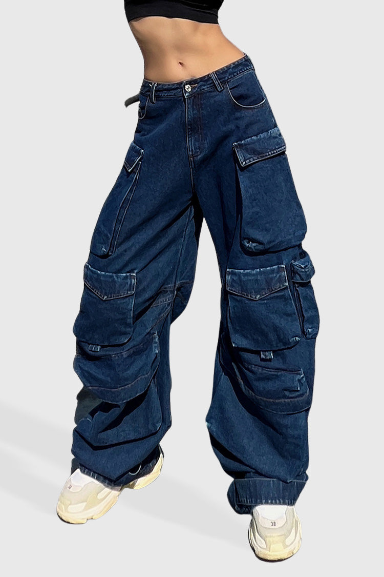 Low Waisted Cargo Jeans - Blue