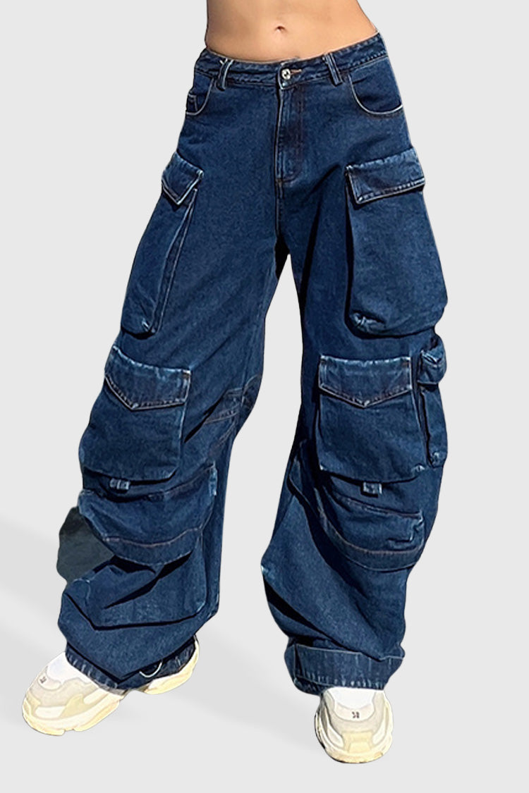 Low Waisted Cargo Jeans - Blue