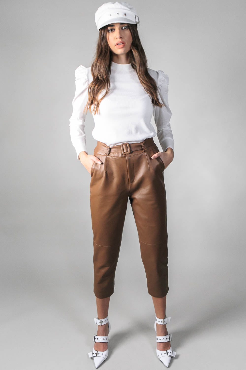 SILVIANA High Waisted leather pants - Brown