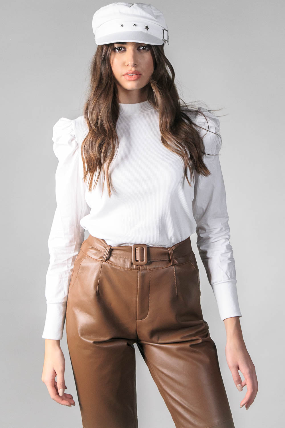 SILVIANA High Waisted leather pants - Brown