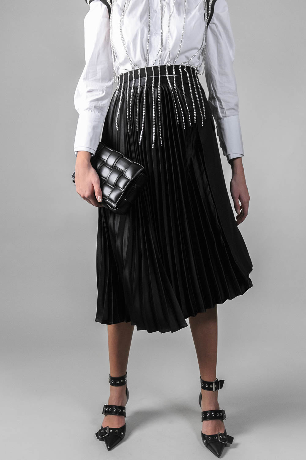 VALENTINA Asymmetric Pleated Skirt - Black