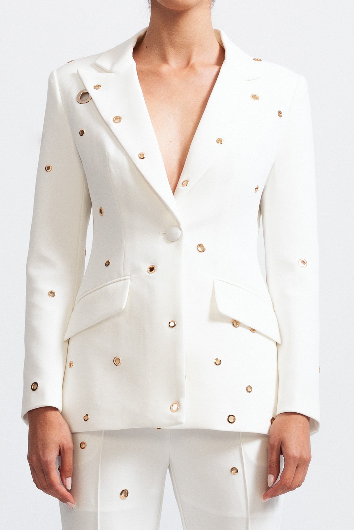 Two Piece Elegant Suit with Metal Details - White