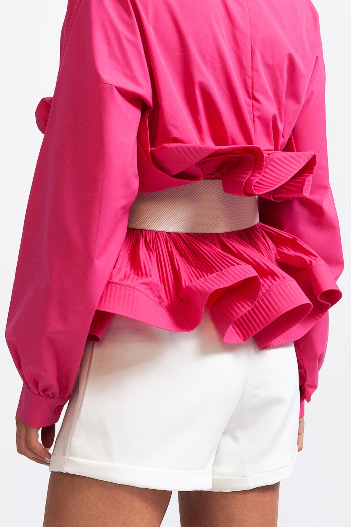 SERILDA Ruffle Shirt with Massive Belt - Fuchsia Pink