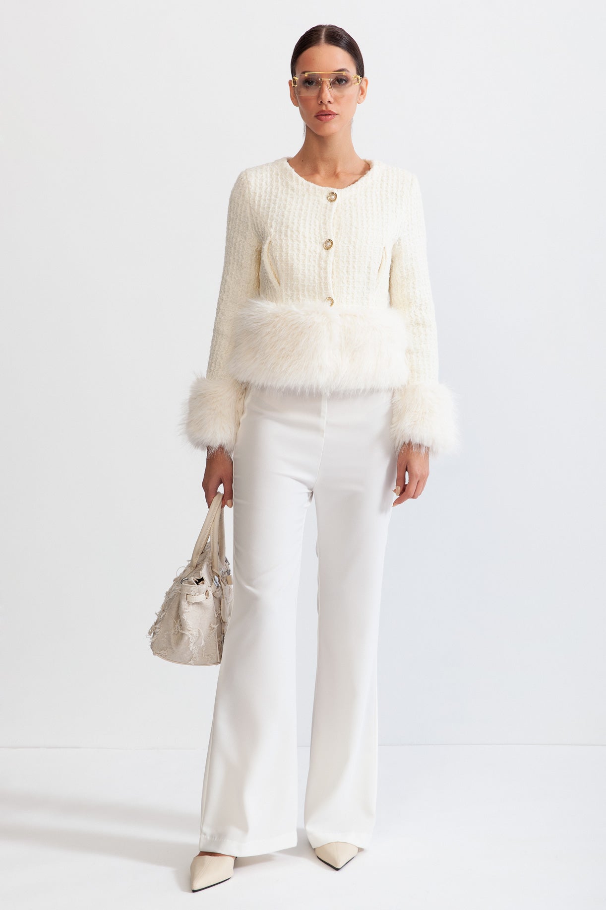 EVIANA Faux Fur Coat with Wool Blend - White