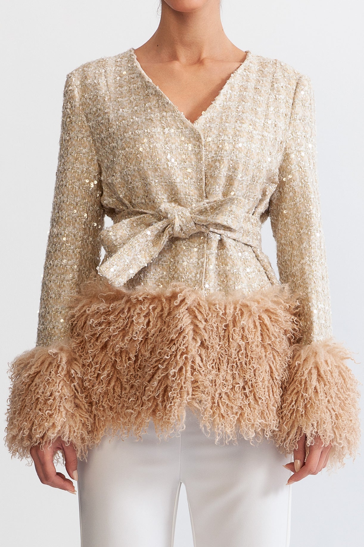 Sparkle blazer with fur effect - Beige