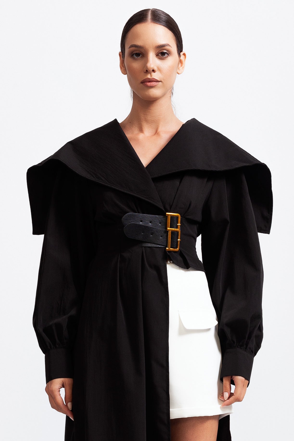 ISABELLA Asymmetrical Shirt with Massive Lapels - Black