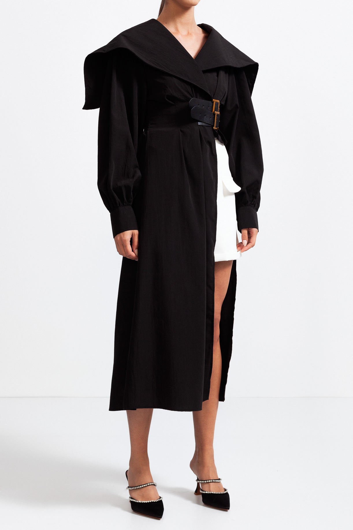 ISABELLA Asymmetrical Shirt with Massive Lapels - Black