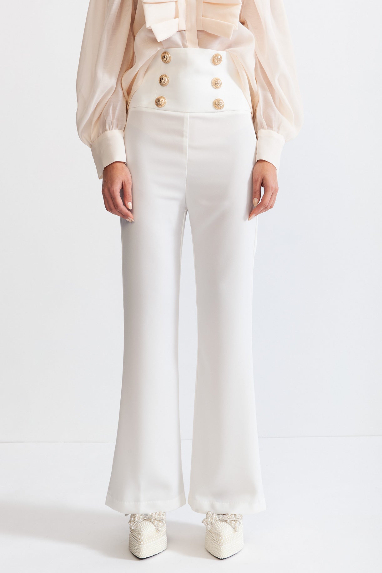 ELARA Double Breasted High waisted trousers - White