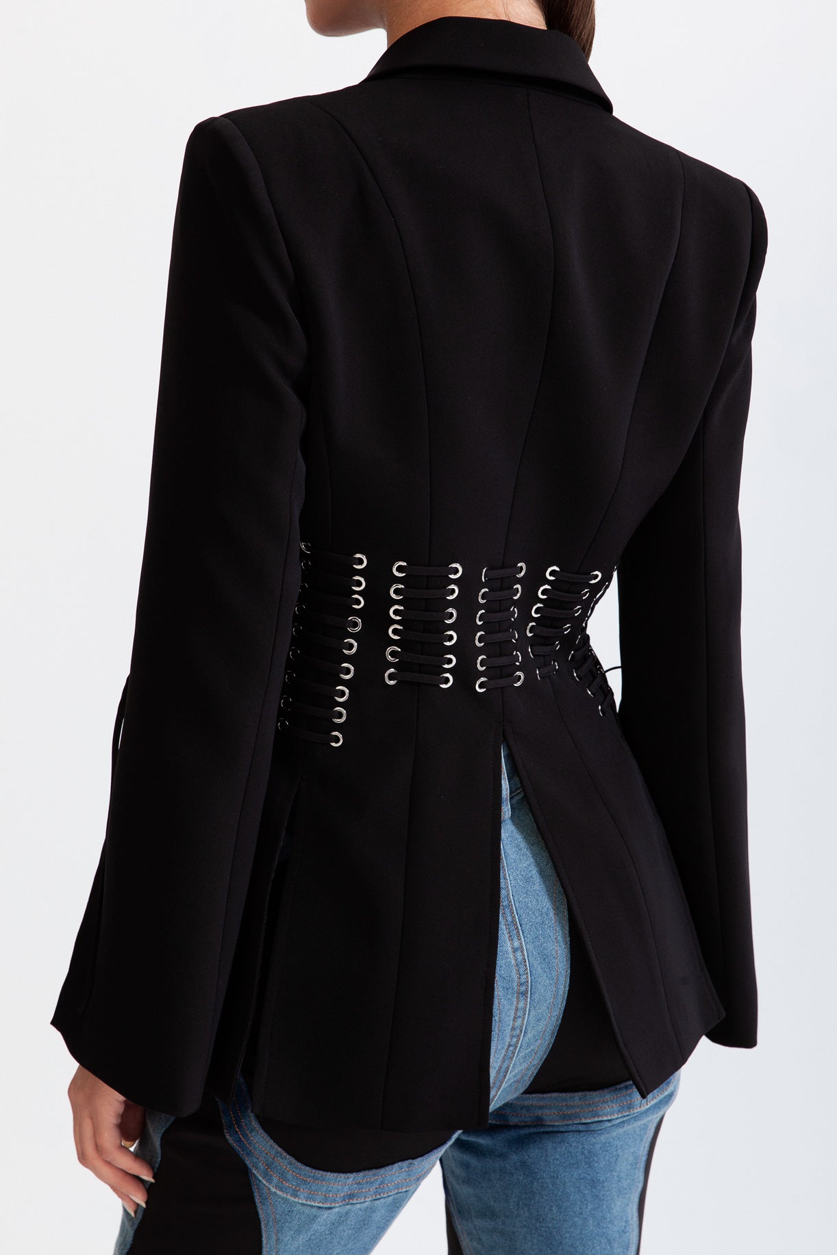 SERENITY Corset jacket with fringe details - Black