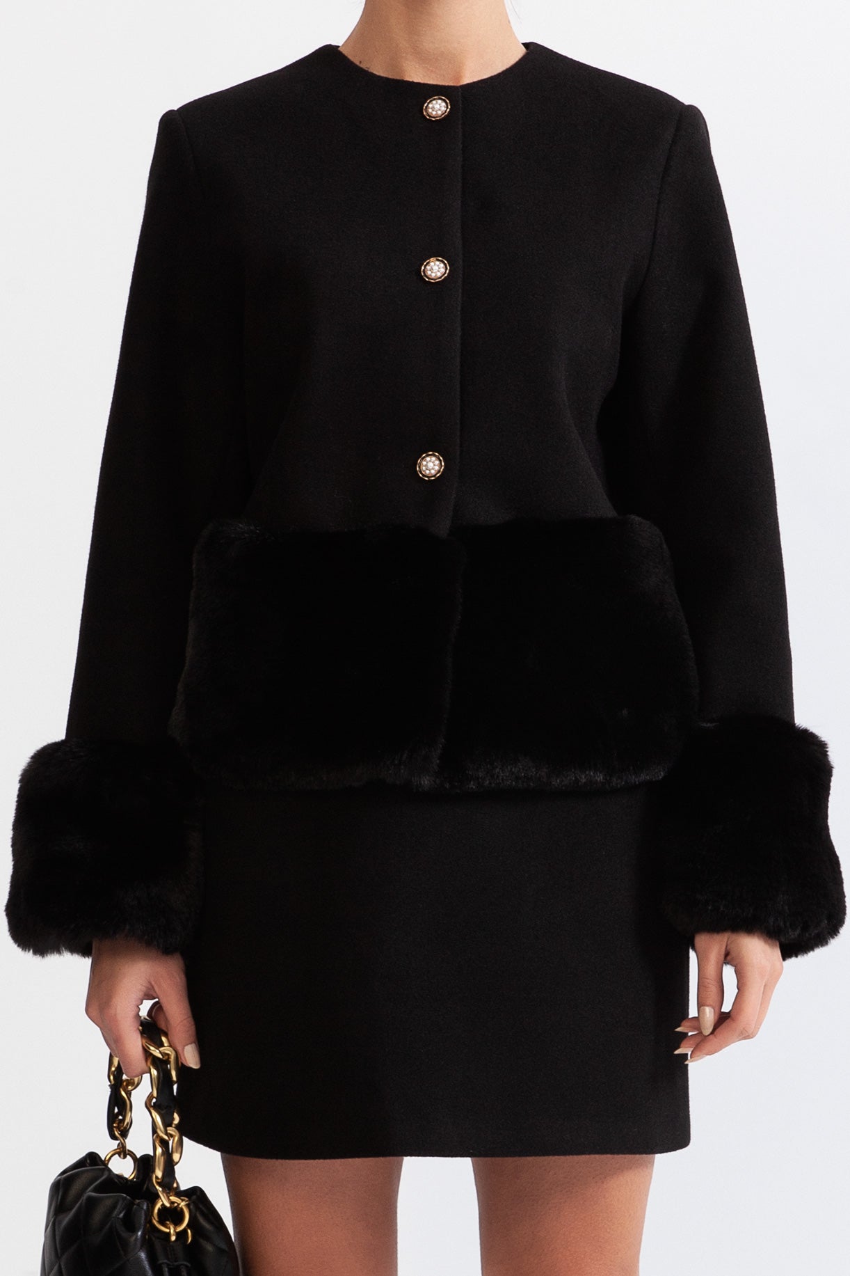 CORDELLA Faux fur Co-Ord with jacket and skirt - Black