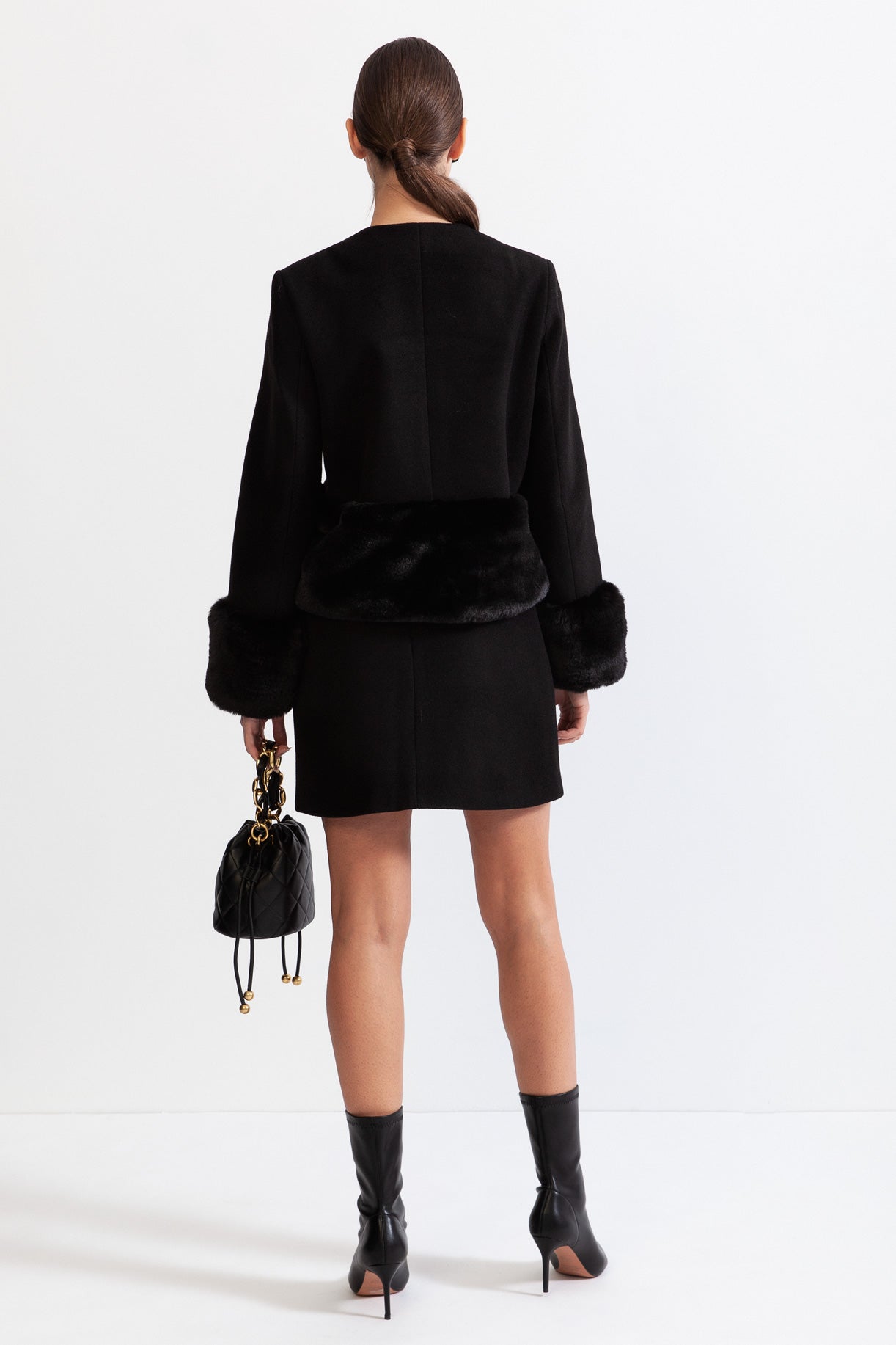 CORDELLA Faux fur Co-Ord with jacket and skirt - Black