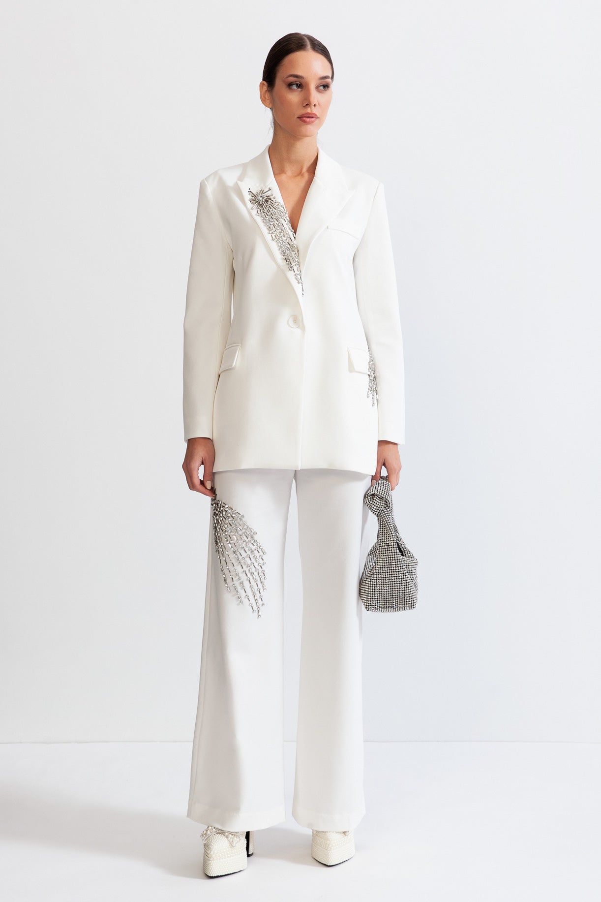 ISALIA Jewel Co-Ord with Trousers and Jacket - White