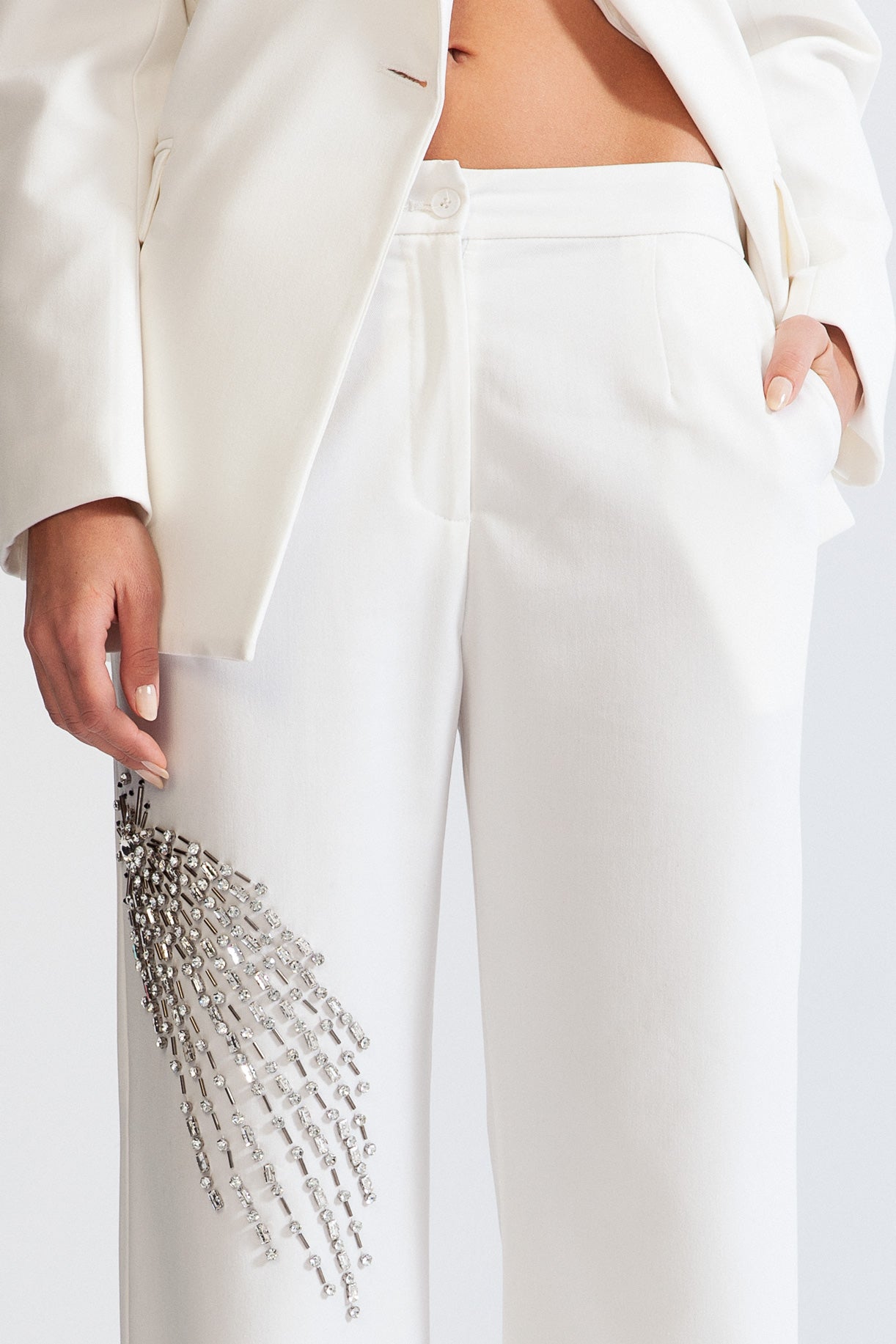 ISALIA Jewel Co-Ord with Trousers and Jacket - White