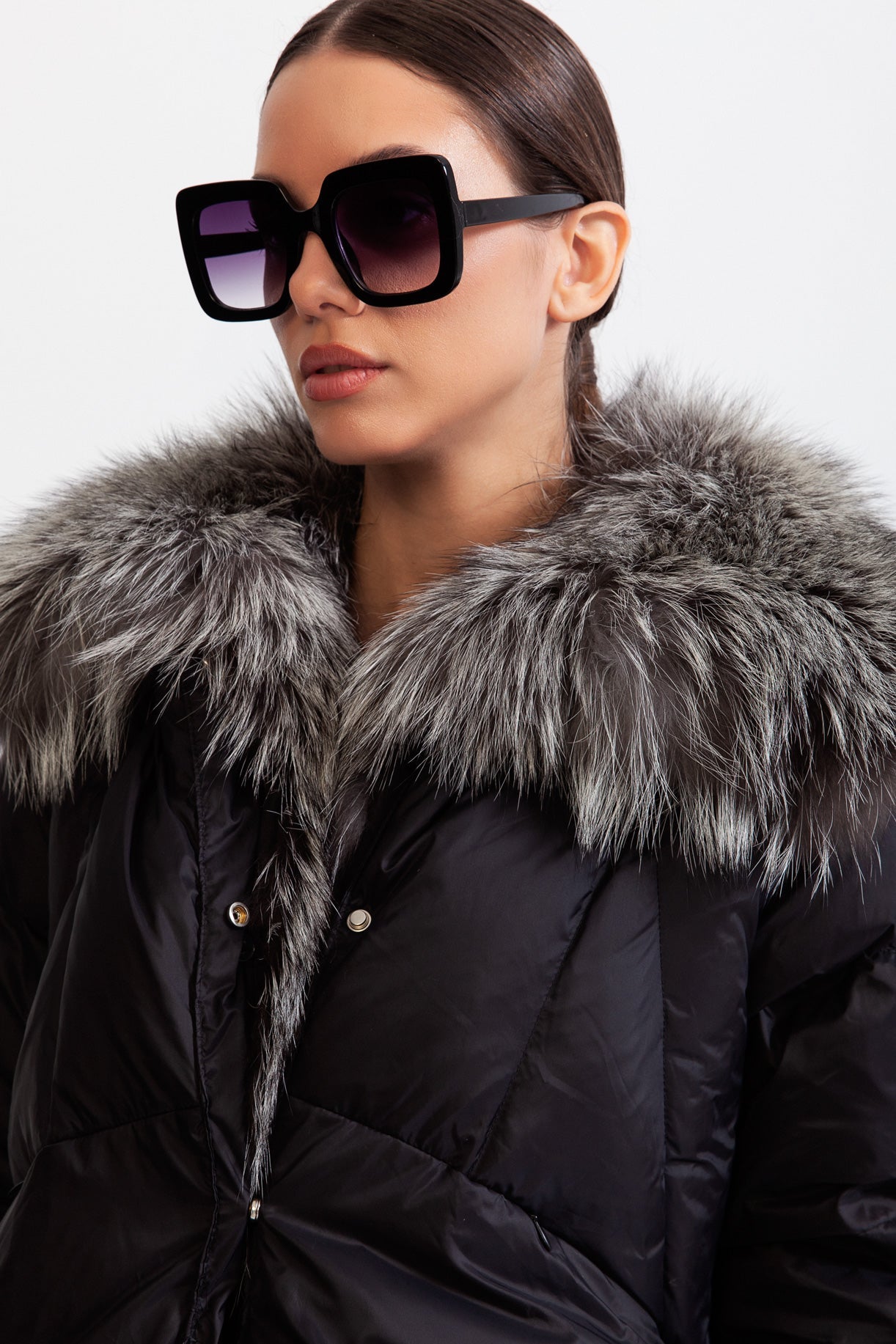 ANGELIQUE Natural fur down puffer - Black