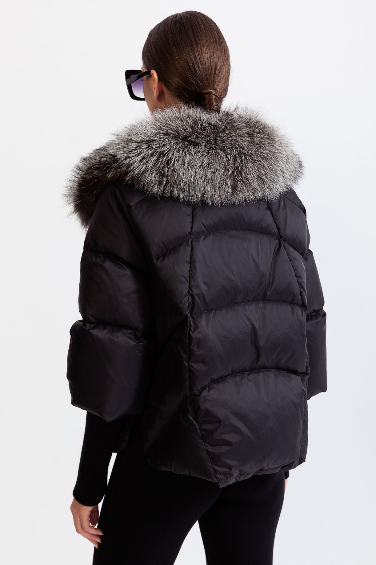 ANGELIQUE Natural fur down puffer - Black